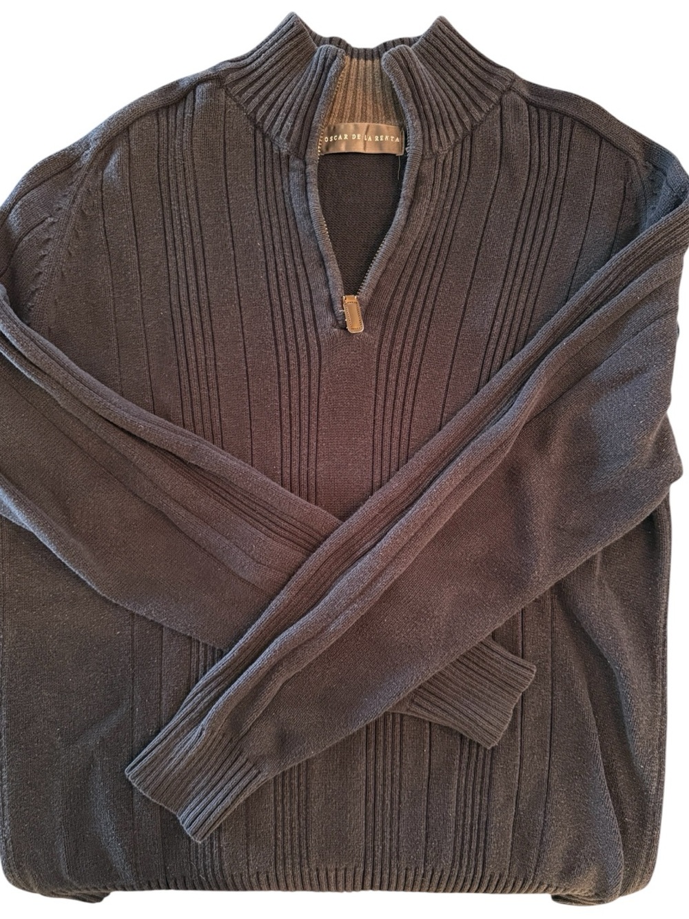 Oscar de la Renta Men's Navy Ribbed Half-Zip Sweater